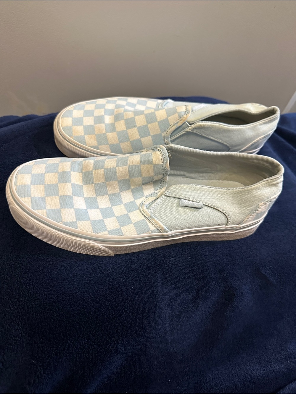 Vans Womens Checkerboard Slip-On Sneakers - Light Blue and White - Picture 2 of 3